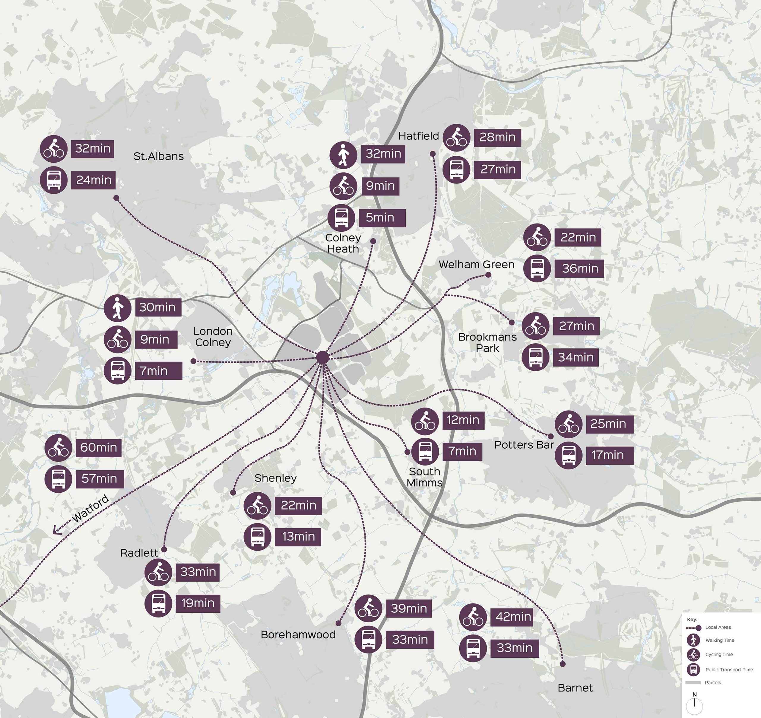 journey times map of Bowmans Cross